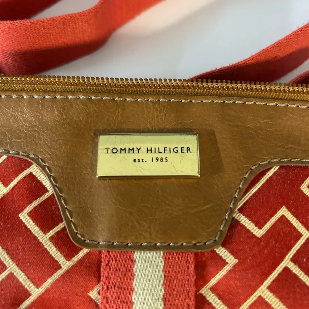 Tommy Hilfiger Red and Tan Crossbody Bag w/ Classic‎ “TH” print